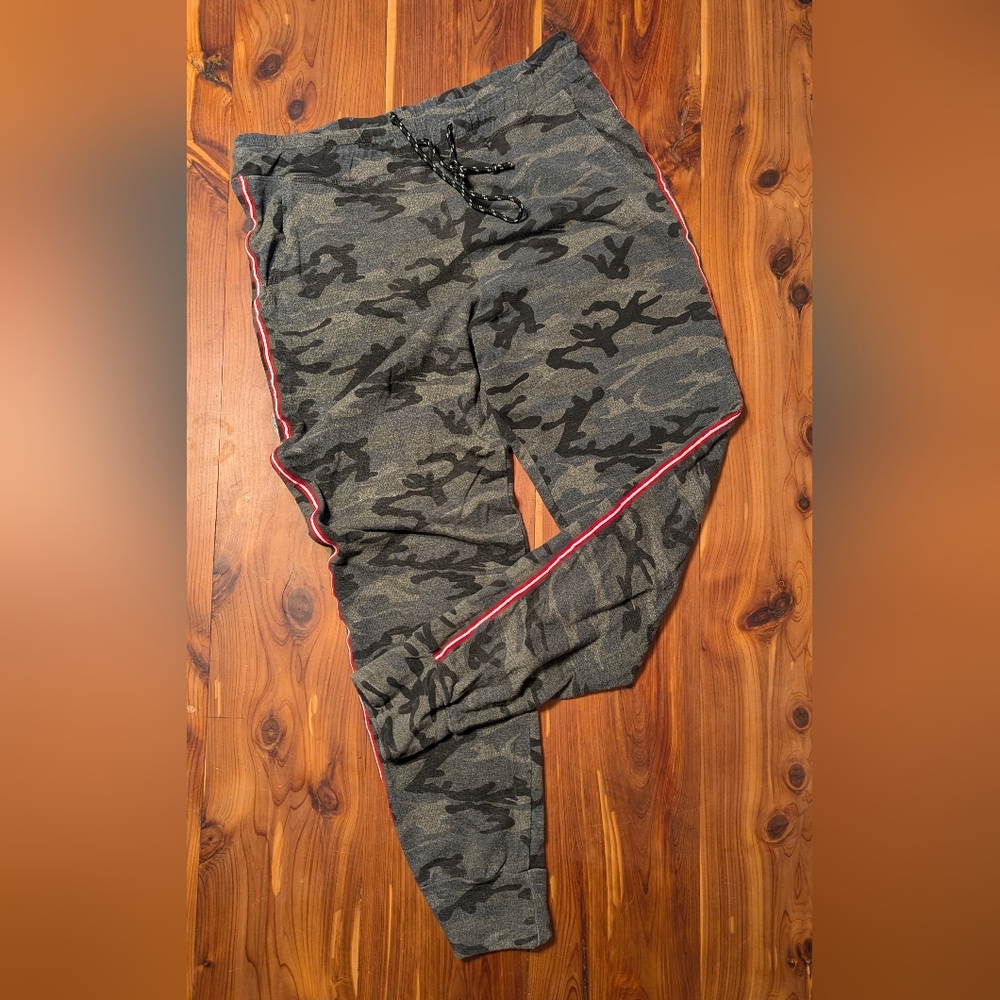 Sundry Green Camo Track Joggers with Red Side Stripe